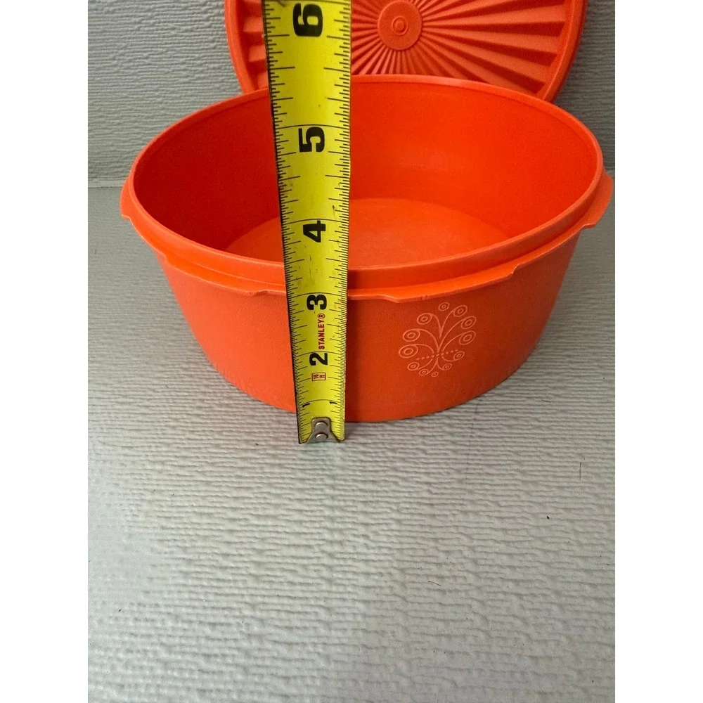 Vintage Tupperware Orange Servalier Bowl with Sunburst Lid 8 Inch